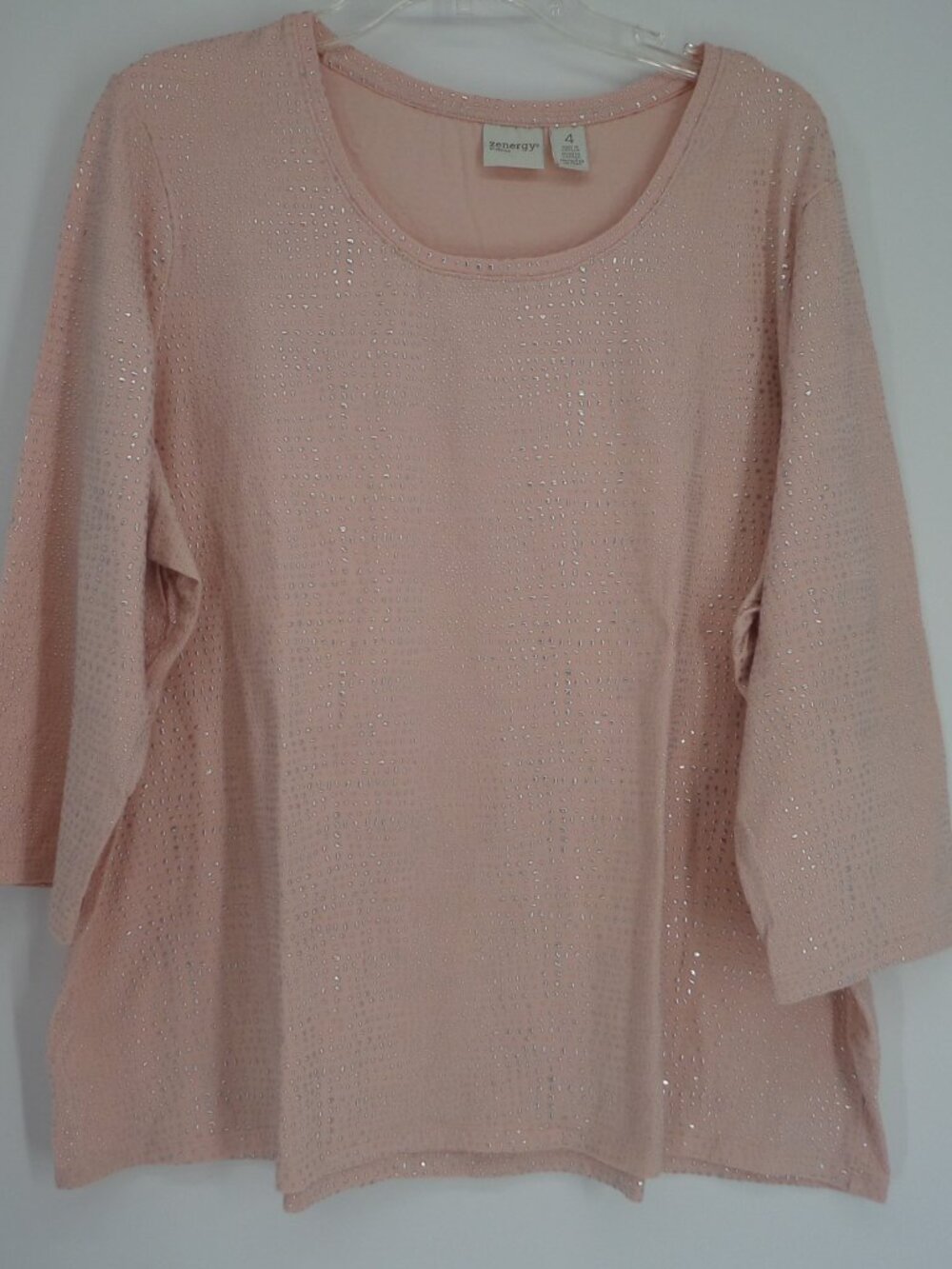 Chico's Zenergy  Women's Fall Long Sleeve Tee Pink With Silver Accent Sz 4 orXXL